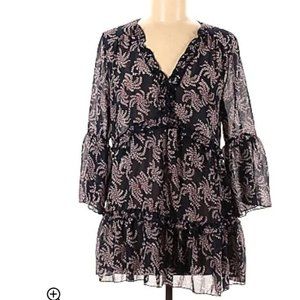 Suzanne Betro Sheer floral print ruffle blouse